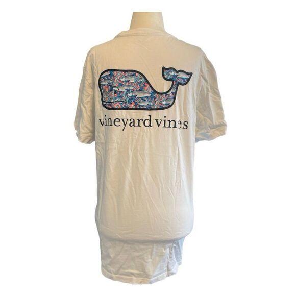 Vineyard Vines Whale Print Graphic Tee White Knit Coastal Crewneck Short Sleeve - Picture 1 of 9